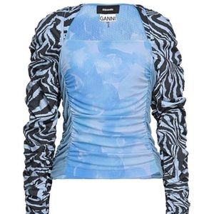 Ahluwalia x Ganni, Pastel Blue, rare long sleeve blouse size 40. New w/o tags